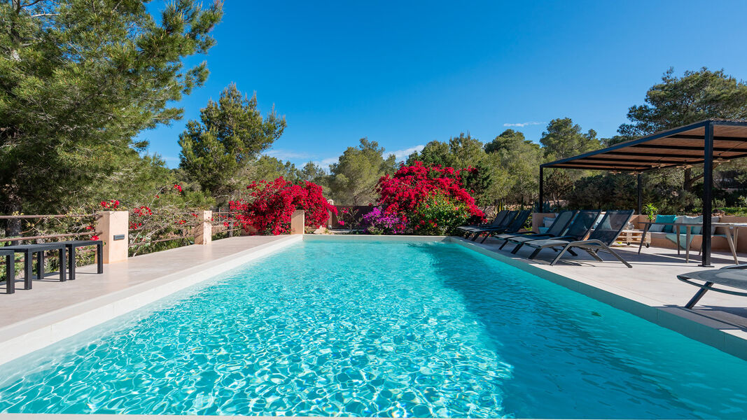 Lengthy pool at Villa Tiramar in Ibiza perfect for morning laps or afternoon hangs