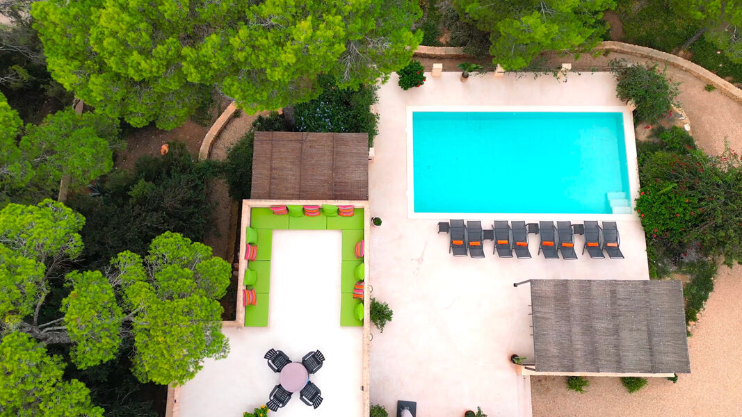 Aerial view from Villa Tiramar in Ibiza and the incredible pool