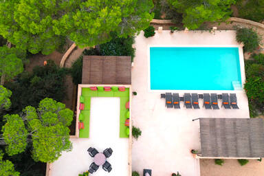 Aerial view from Villa Tiramar in Ibiza and the incredible pool