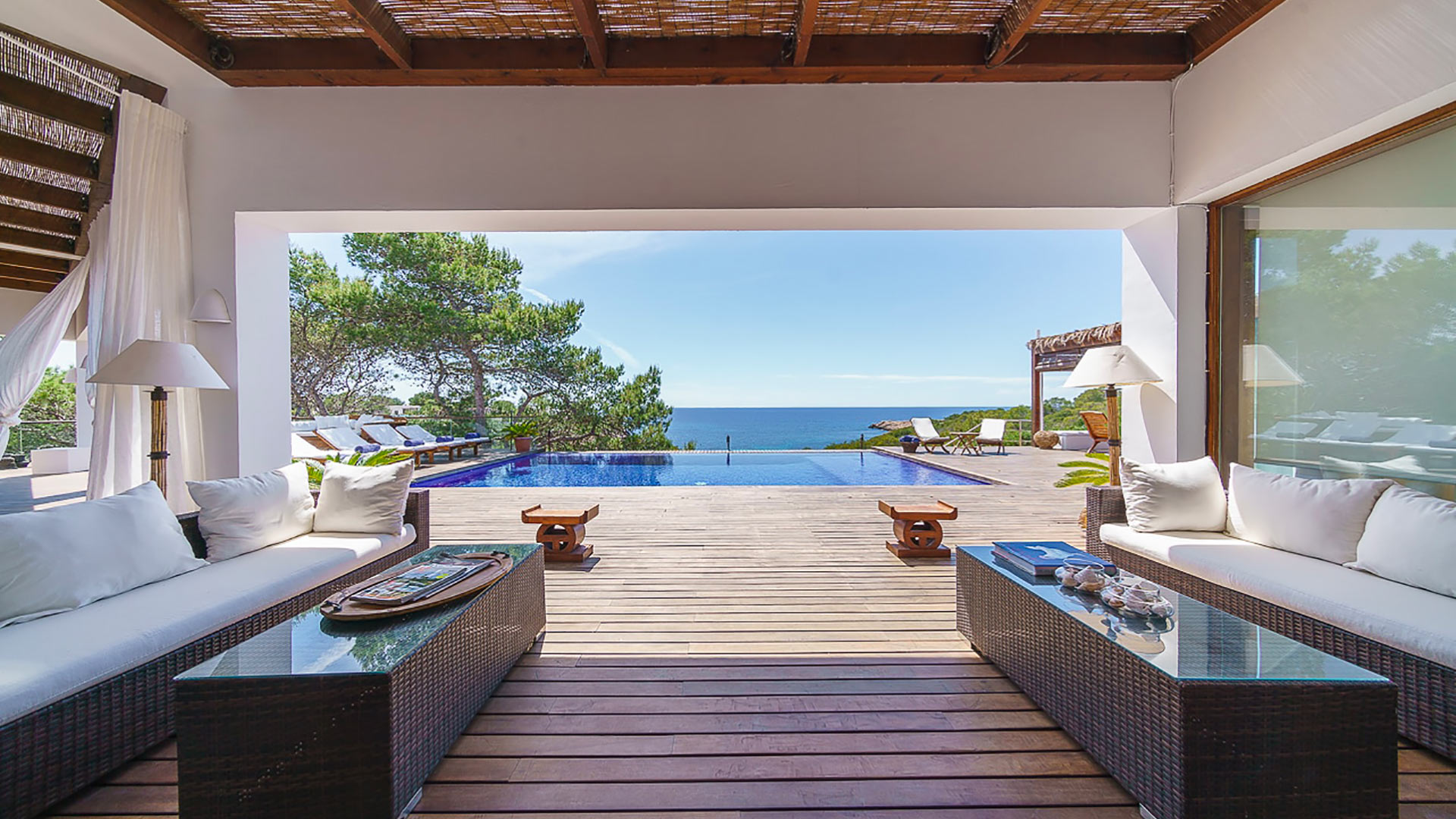 View from under the pergola in villa Voramar in Ibiza