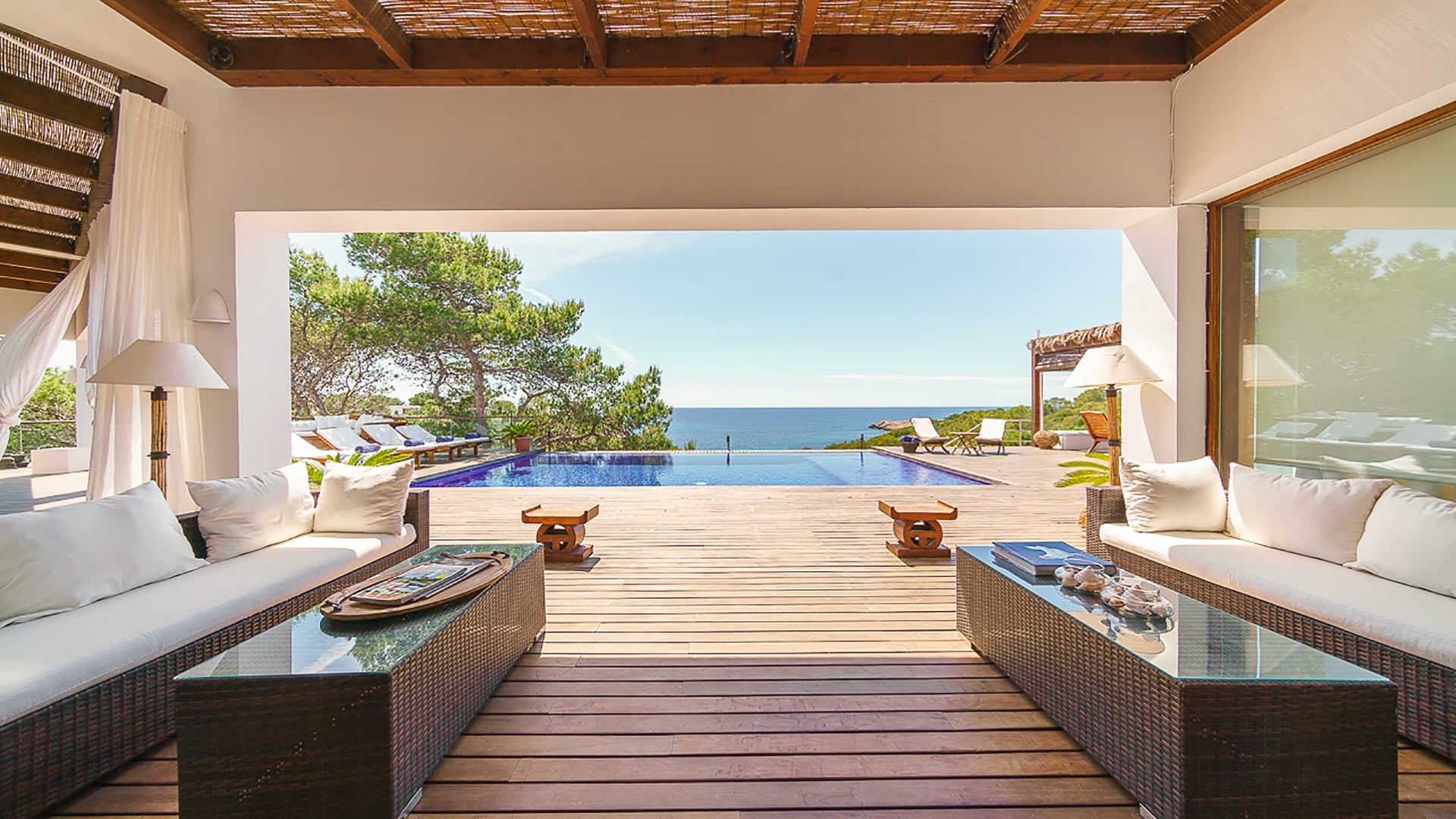 View from under the pergola a Voramar, a luxury villa rental in Ibiza