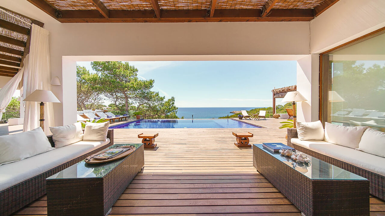 View from under the pergola a Voramar, a luxury villa rental in Ibiza
