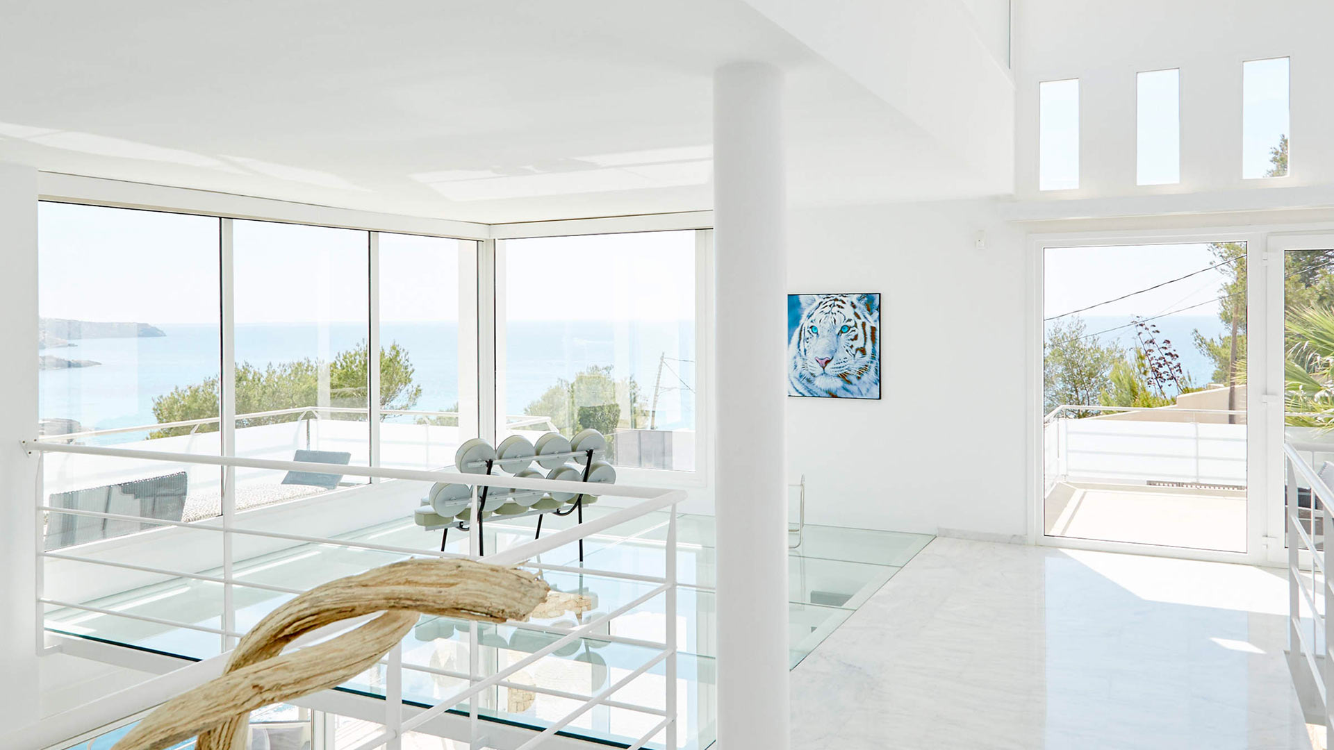 The bright and airy hallway at villa White Beach in Ibiza