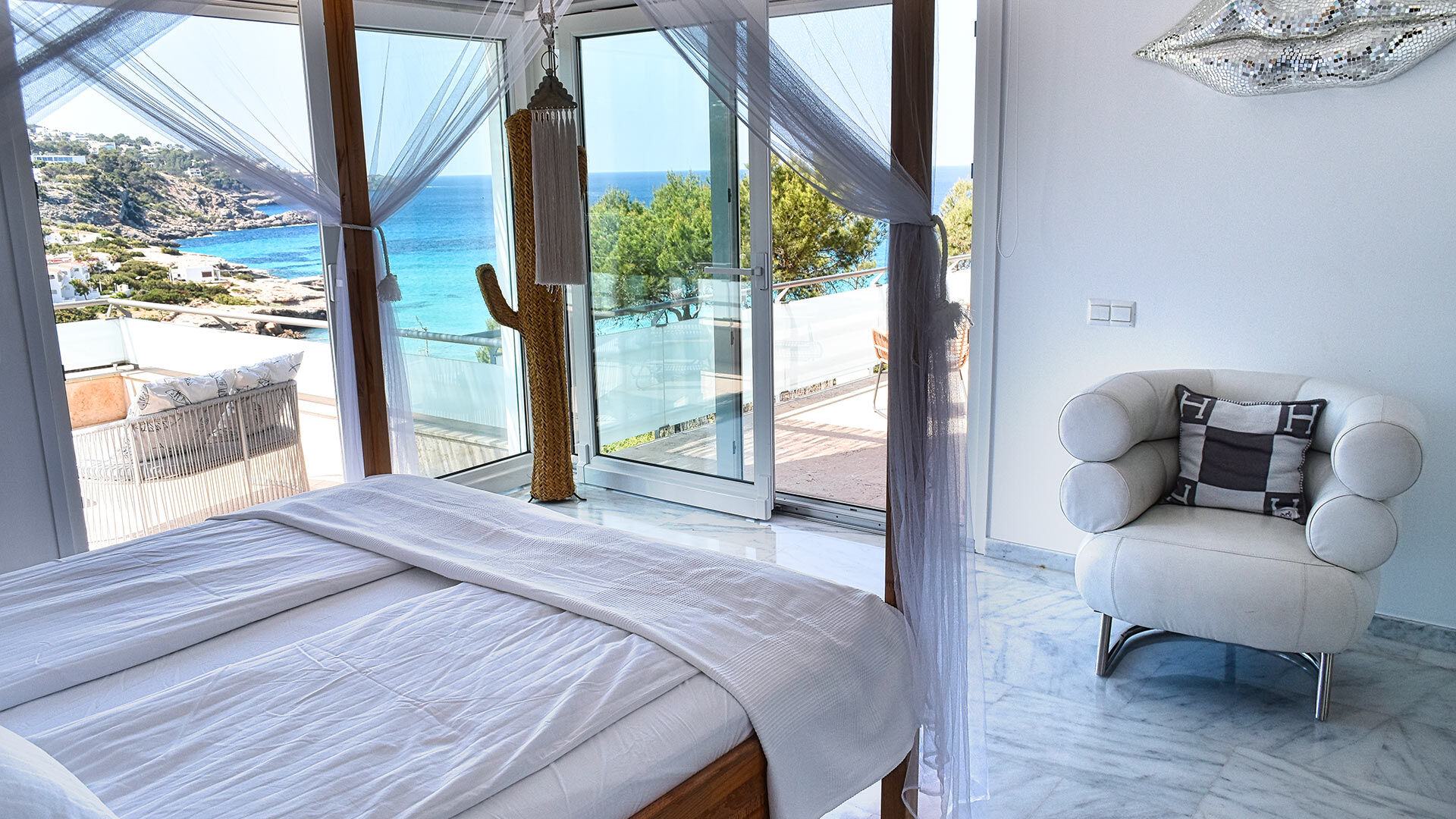 Sea views from one of the bedrooms at Villa White Beach in Ibiza