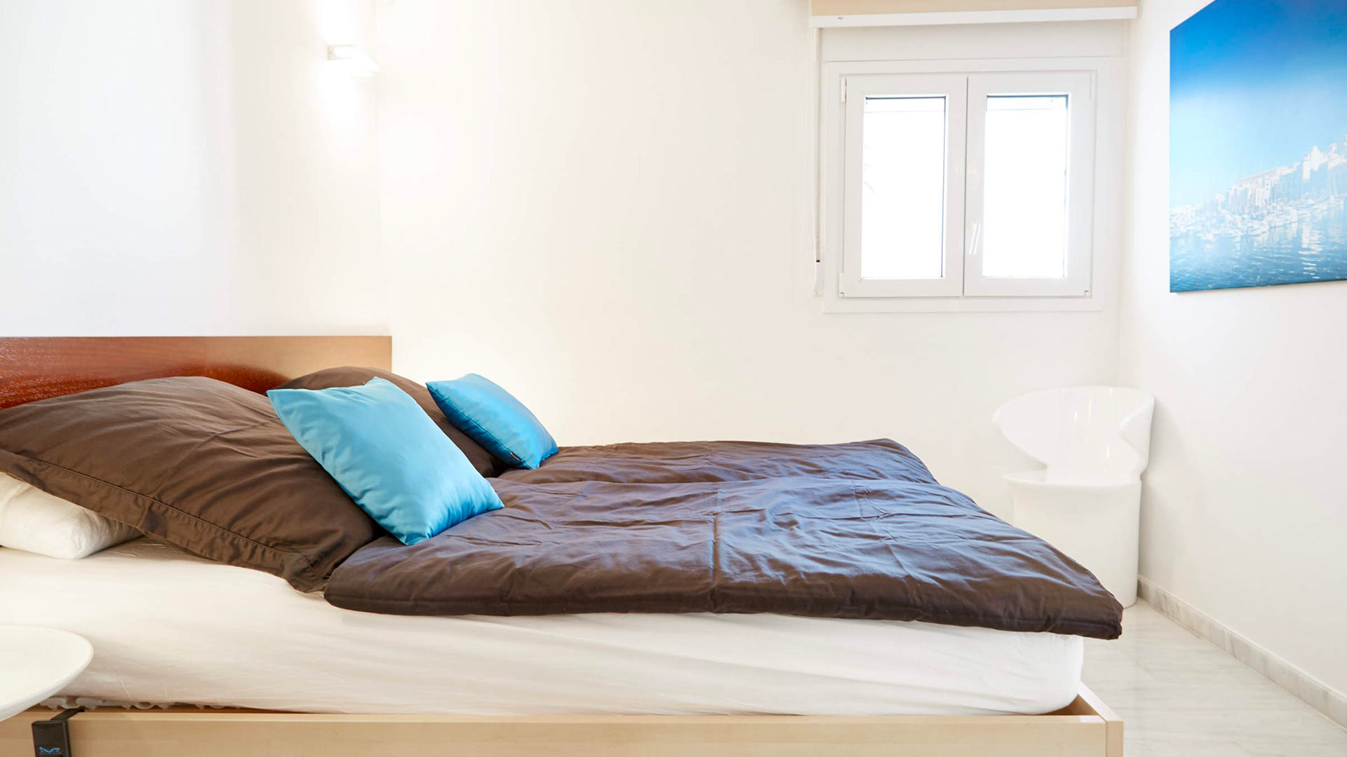 One of the large bedrooms at Villa White Beach in Ibiza available from Bluemoon
