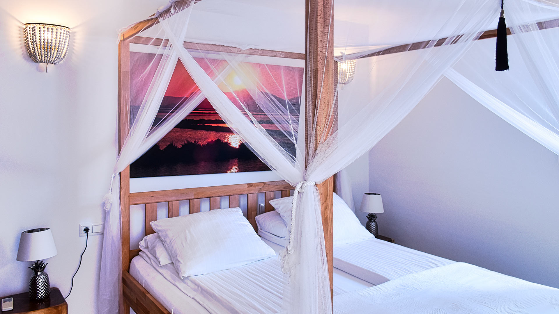 Canopy bed at luxury villa rental White Beach in Ibiza