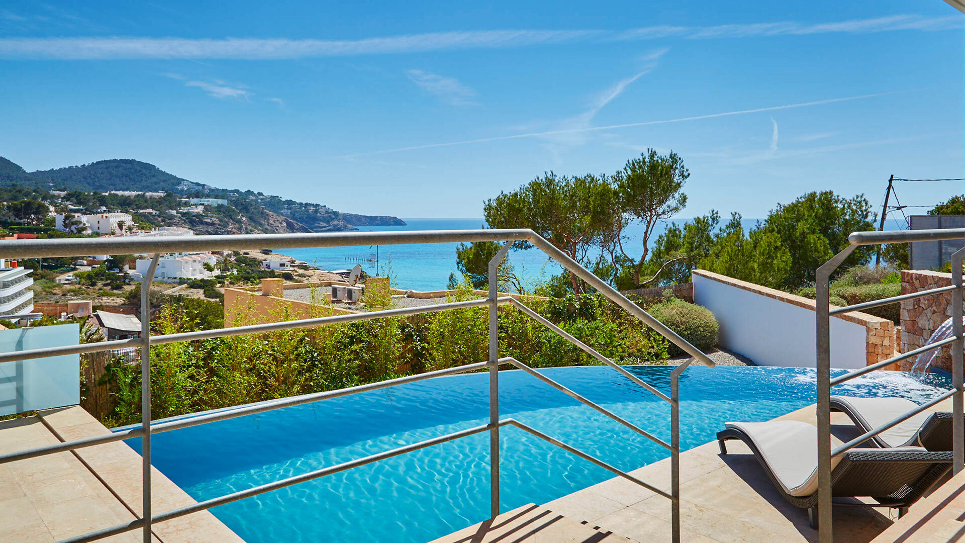 View of the swimming pool and beautiful Ibiza views at Villa White Beach