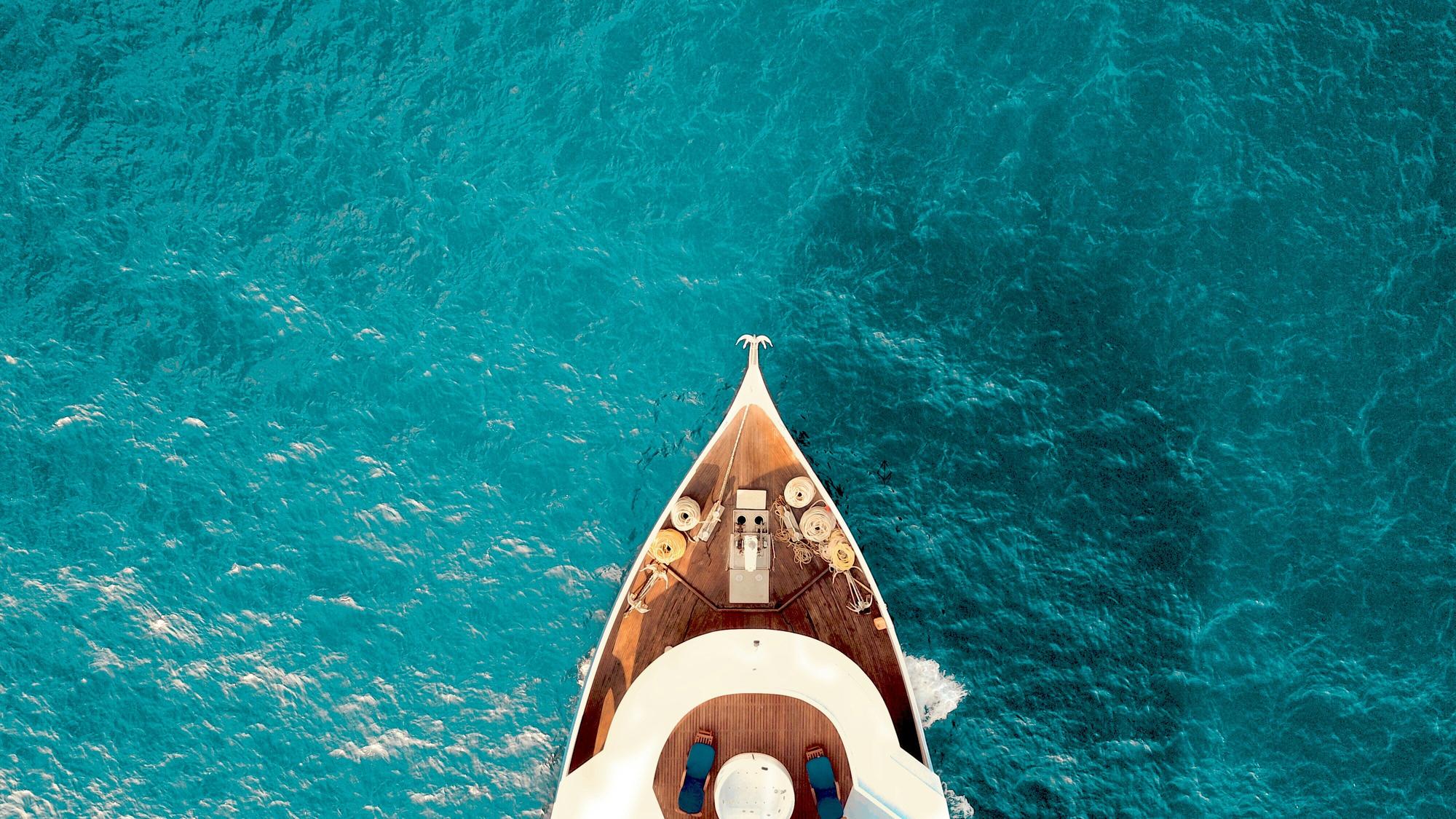 Aerial view of Bluemoon charter yacht sailing on the sea in Barbados