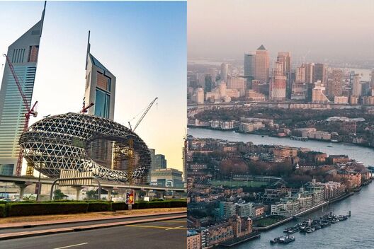 Aerial view of Dubai and London