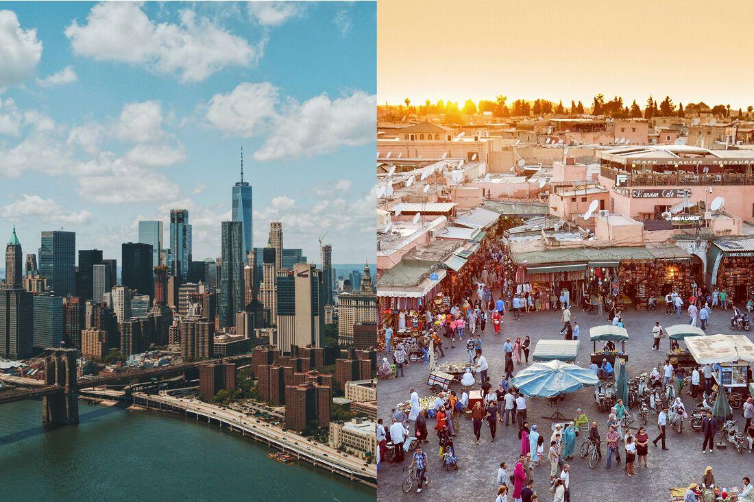 Aerial view of New York and Marrakech