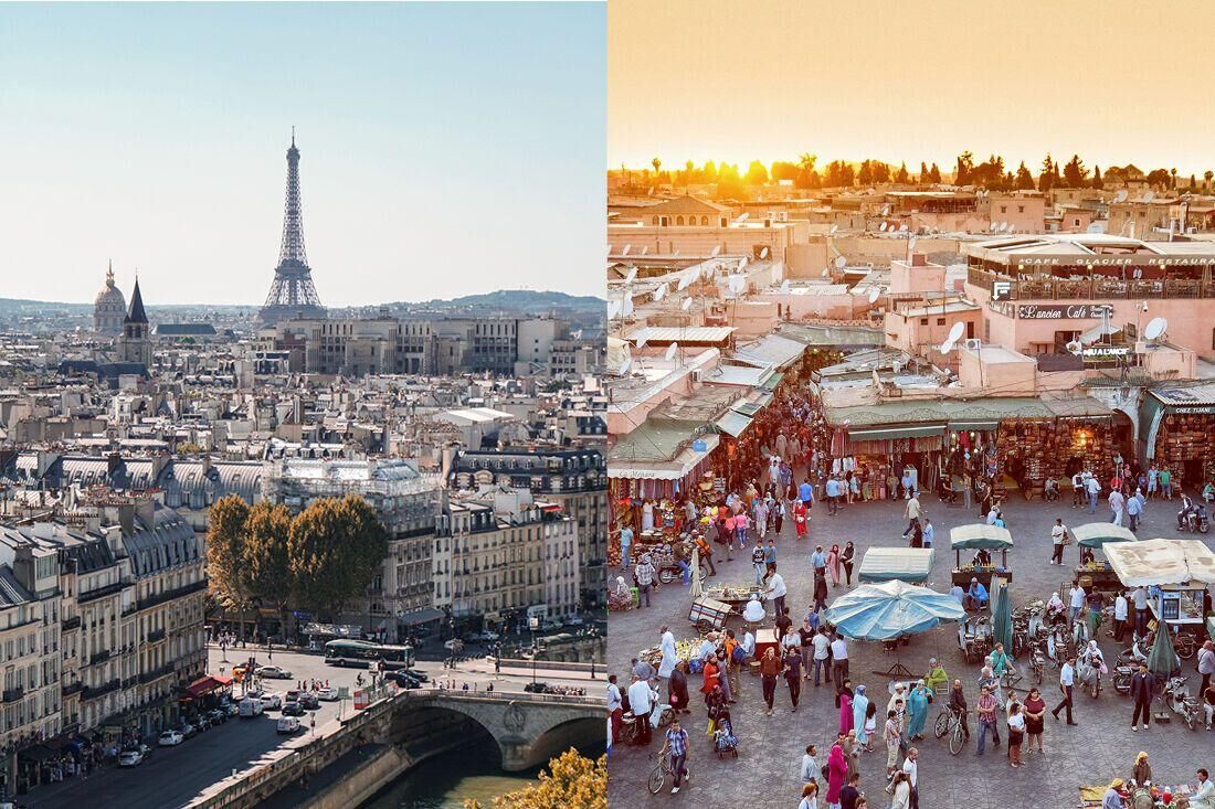 Aerial view of Paris and Marrakech