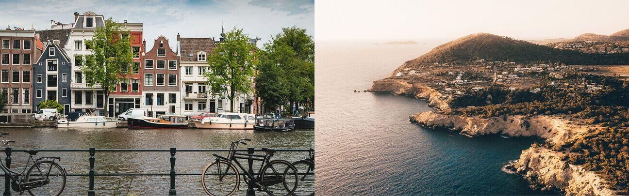 Aerial view of Amsterdam and Ibiza from private jet charter flight