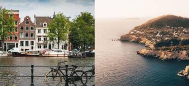 Aerial view of Amsterdam and Ibiza from private jet charter flight