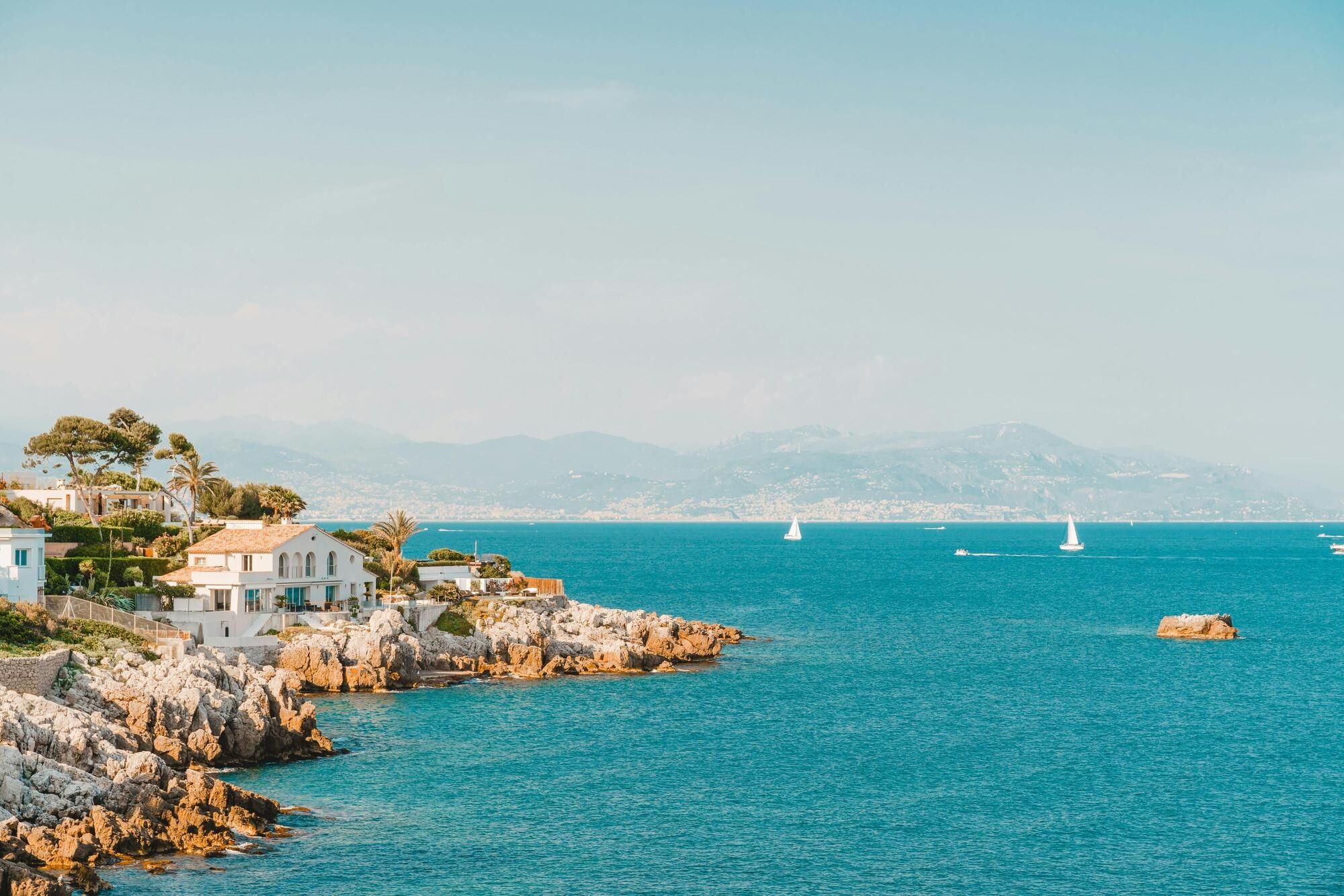 View of the Mediterranean Sea in Antibes with yachts