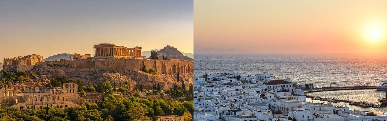 Aerial view of Athens and Mykonos from private jet charter
