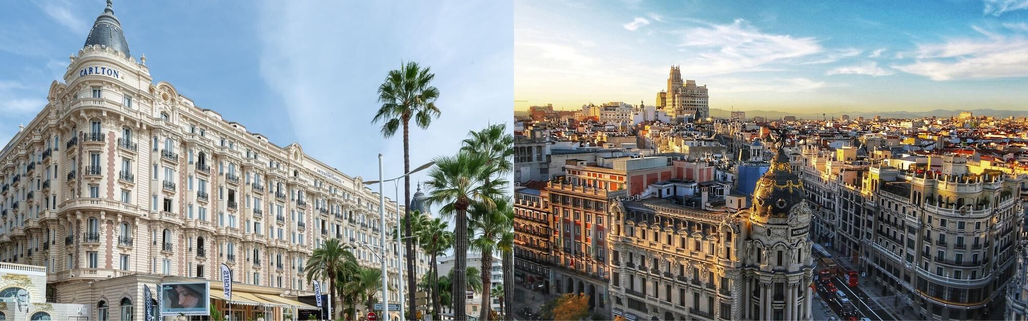 Aerial view of both Cannes and Madrid from a private jet charter flight