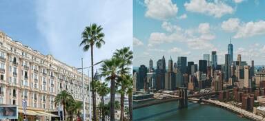 Aerial view from private jet charter flight of Cannes and New York City