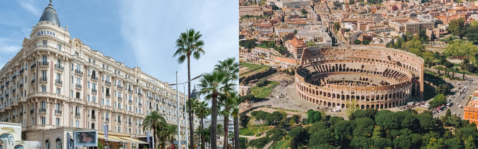 Aerial view of Cannes and Rome from a private jet charter