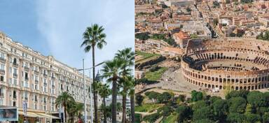 Aerial view of Cannes and Rome from a private jet charter
