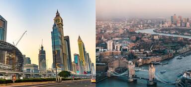 Aerial view of Dubai and London