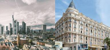 Aerial view of Frankfurt and Cannes from private jet charter flight