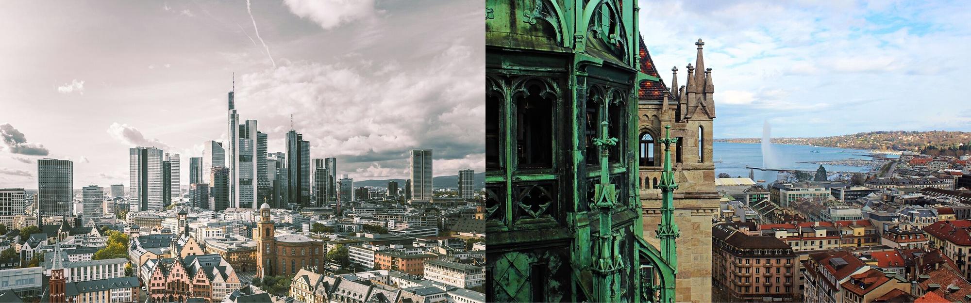 Aerial views of Frankfurts and Geneva from a private jet