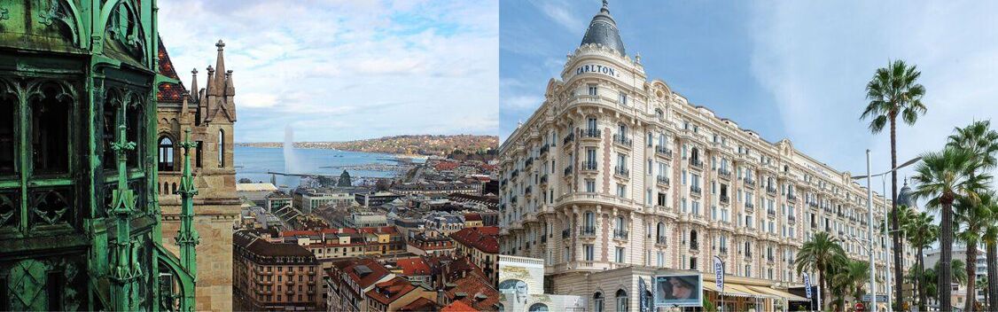 Aerial view of Geneva and Cannes from a private jet flight