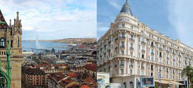 Aerial view of Geneva and Cannes from a private jet flight