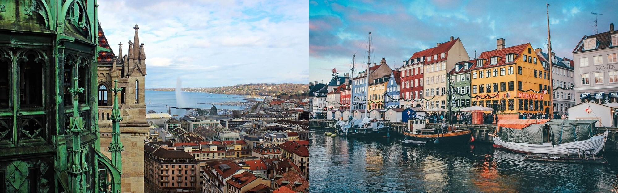 View of Geneva and Copenhagen on private jet charter flight