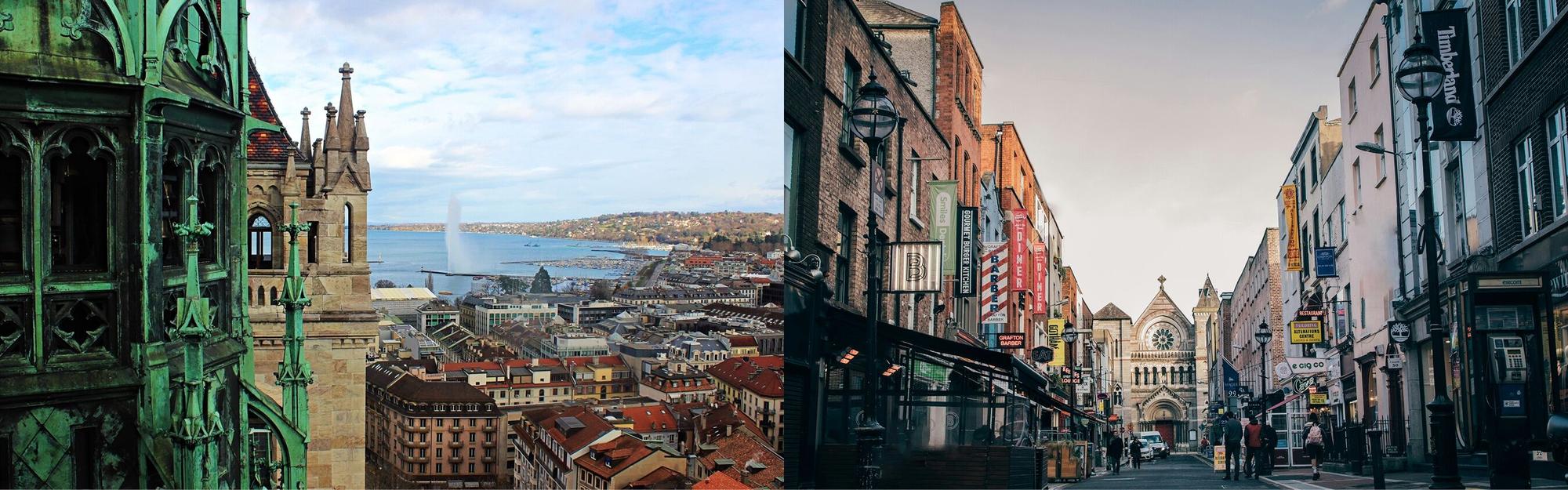 Aerial view from private jet charter of Geneva and Dublin