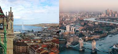 Beautiful view of Geneva and London skyline