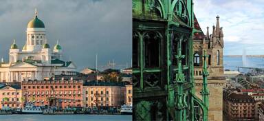 Aerial view of Helsinki and Geneva from a private jet charter