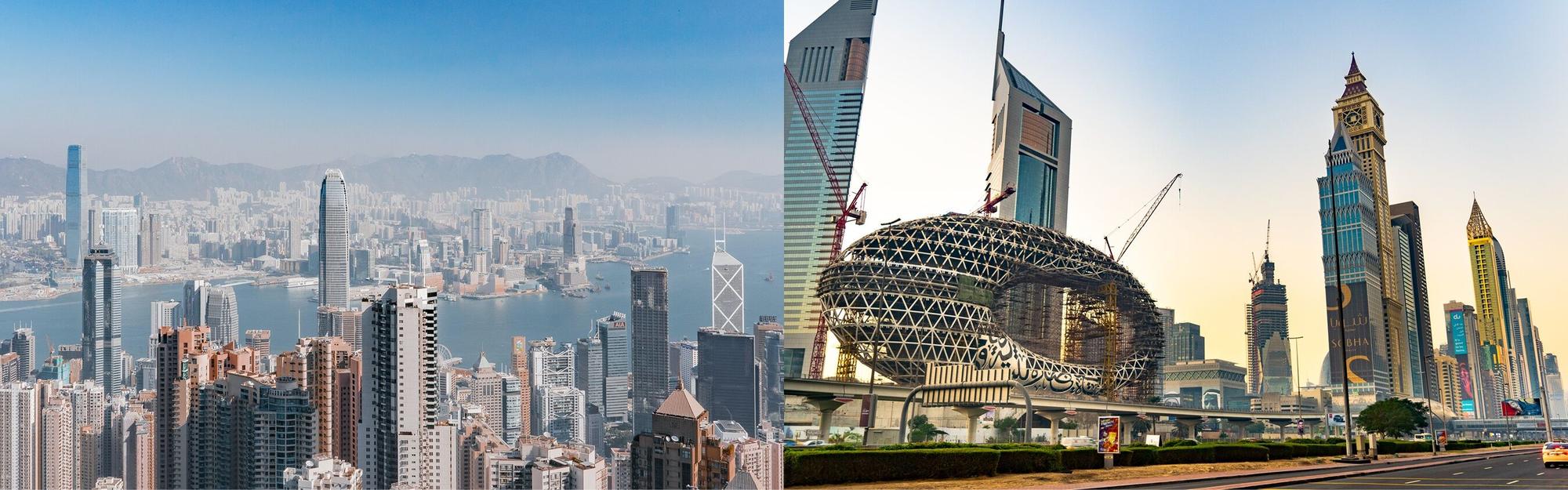 Aerial view of Hong Kong and Dubai