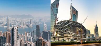 Aerial view of Hong Kong and Dubai