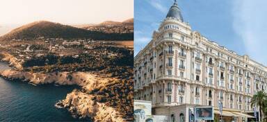 Aerial view of Ibiza and Cannes from private jet charter flight