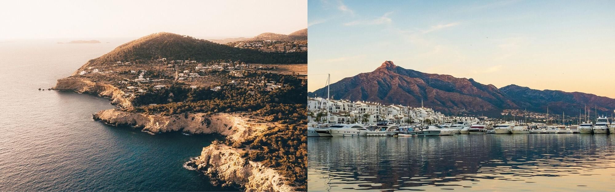 Aerial view of Ibiza and Marbella from Bluemoon private jet charter