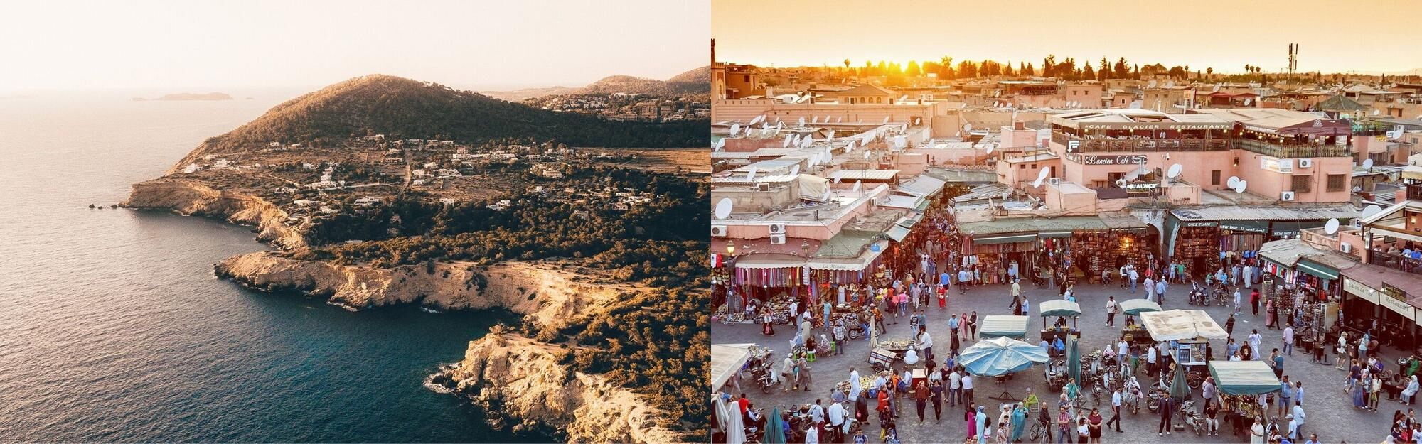 Aerial view of Ibiza and Marrakech