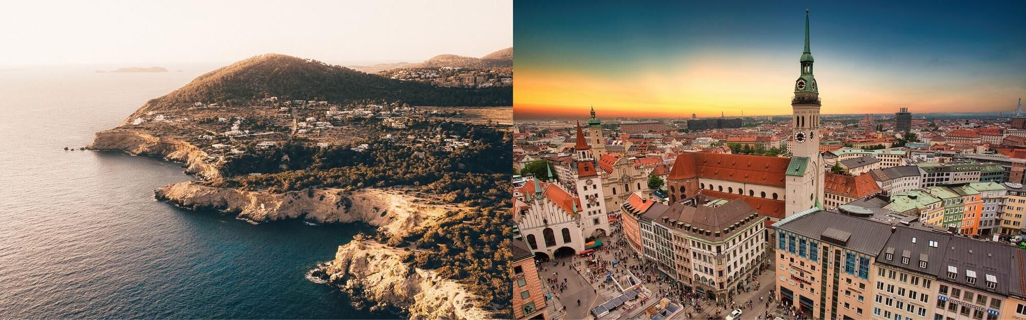Aerial view from private jet flight from Ibiza to Munich