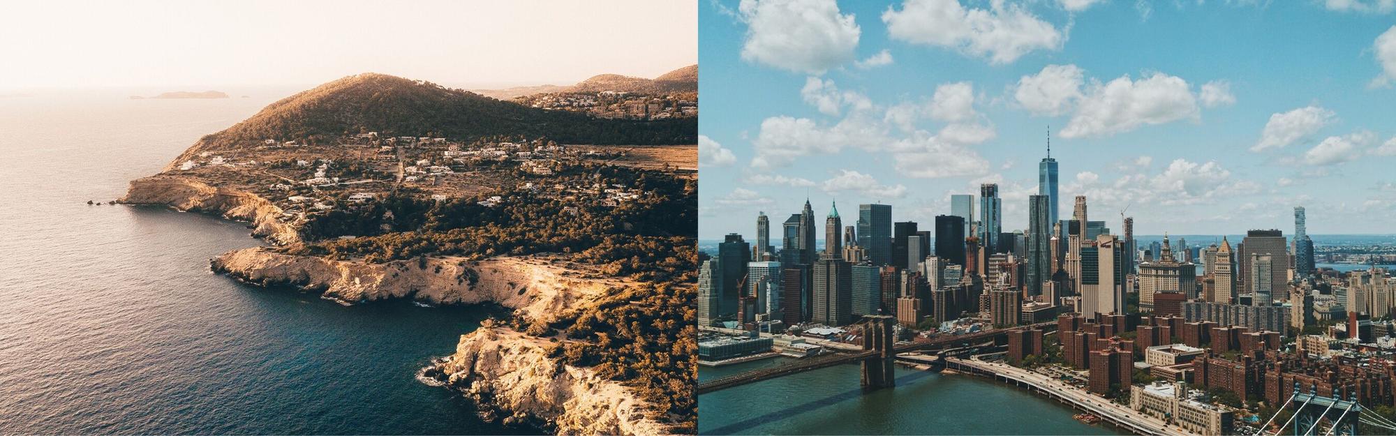 Aerial view of Ibiza to New York City from private jet charter flight