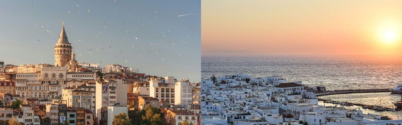 Aerial views of Istanbul and Mykonos from a private jet charter flight