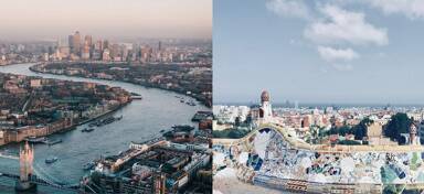 Aerial view from private jet charter flight from London to Barcelona