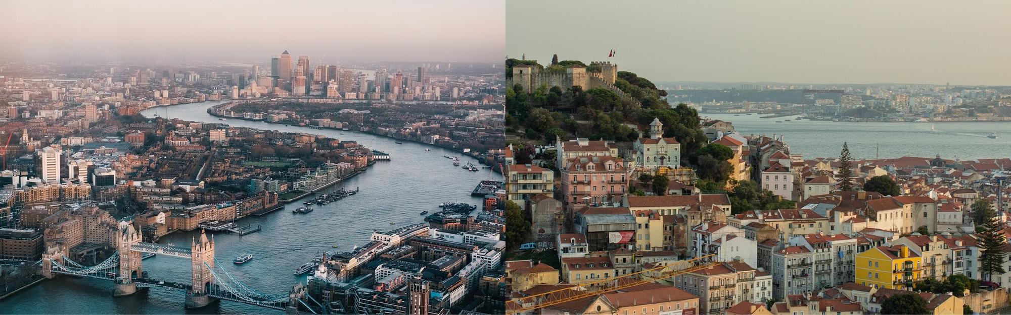 Aerial view from private jet charter flight from London to Lisbon