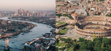 Aerial view from private jet charter from London to Rome