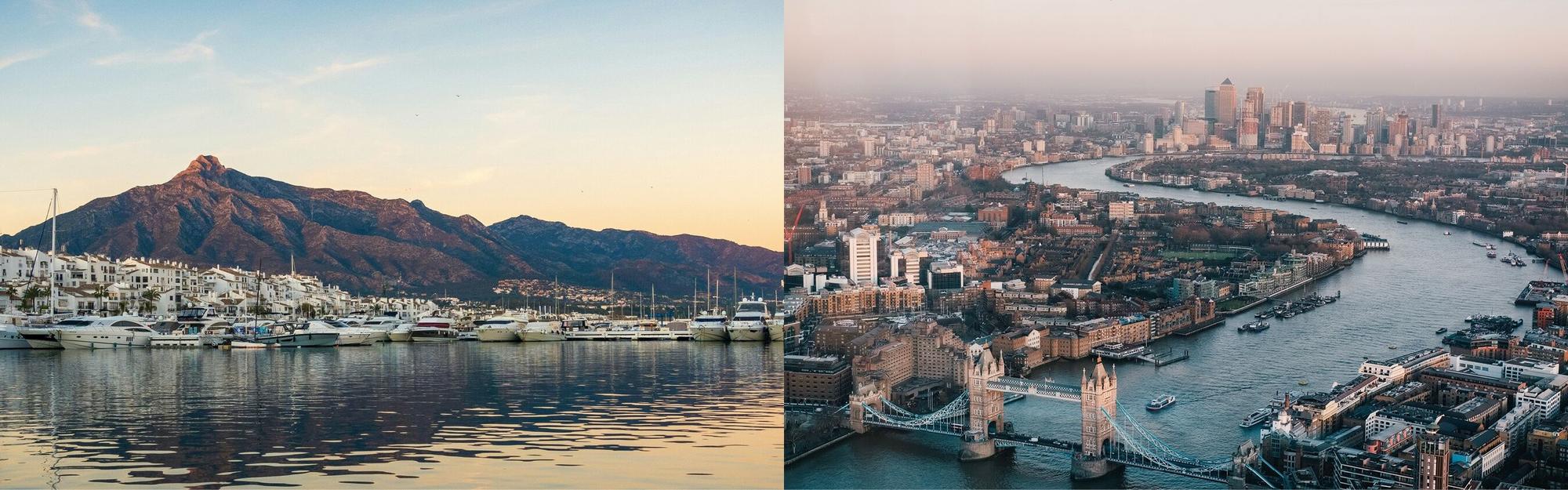 Aerial view of Marbella and London
