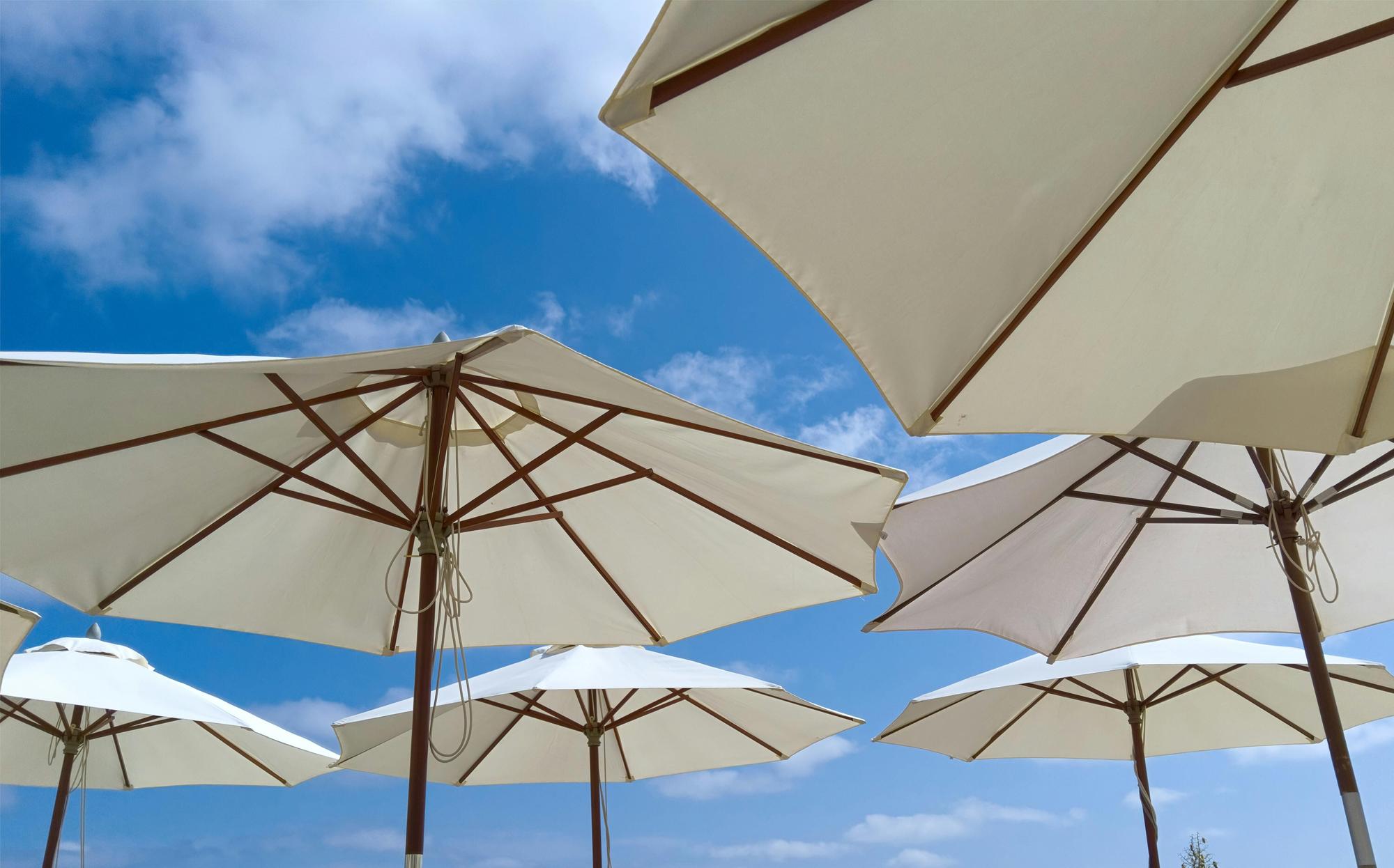 Pergola's along a beach in Ibiza