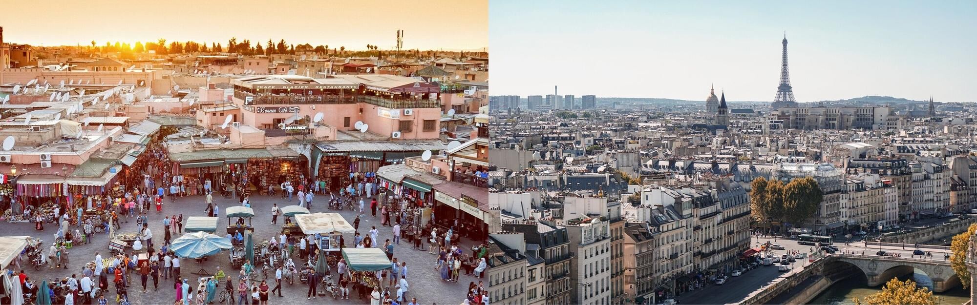 Aerial view of Marrakech and Paris