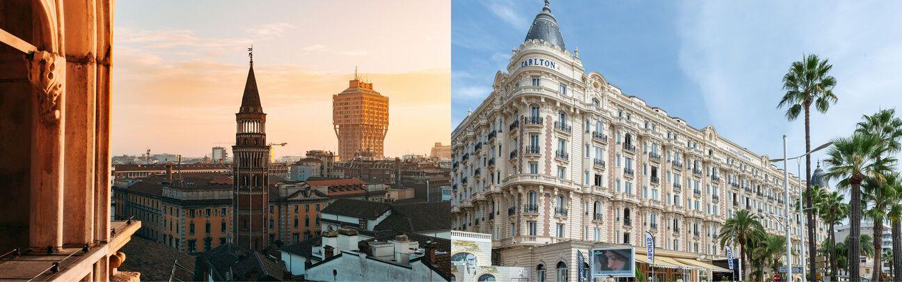 Aerial view of Milan and Cannes from a private jet flight