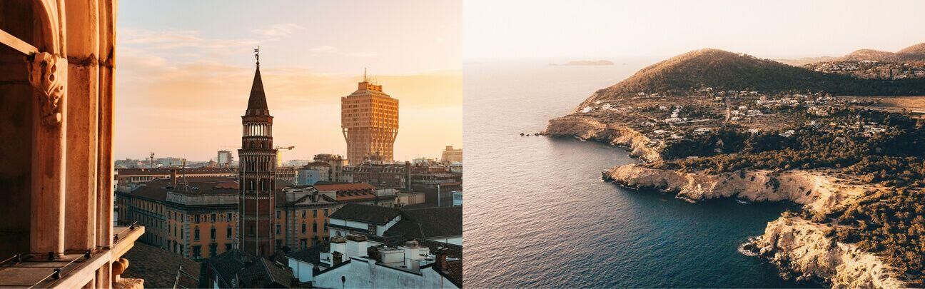 Aerial view of Milan and Ibiza from private jet charter flight