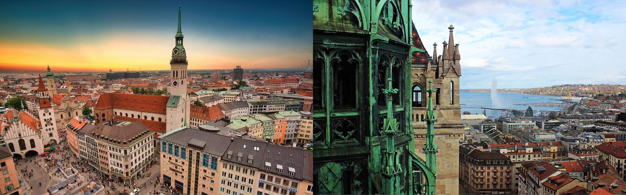 Aerial view of Munich and Geneva from a private jet charter