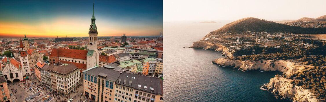 Aerial view of Munich and Ibiza from private jet charter flight